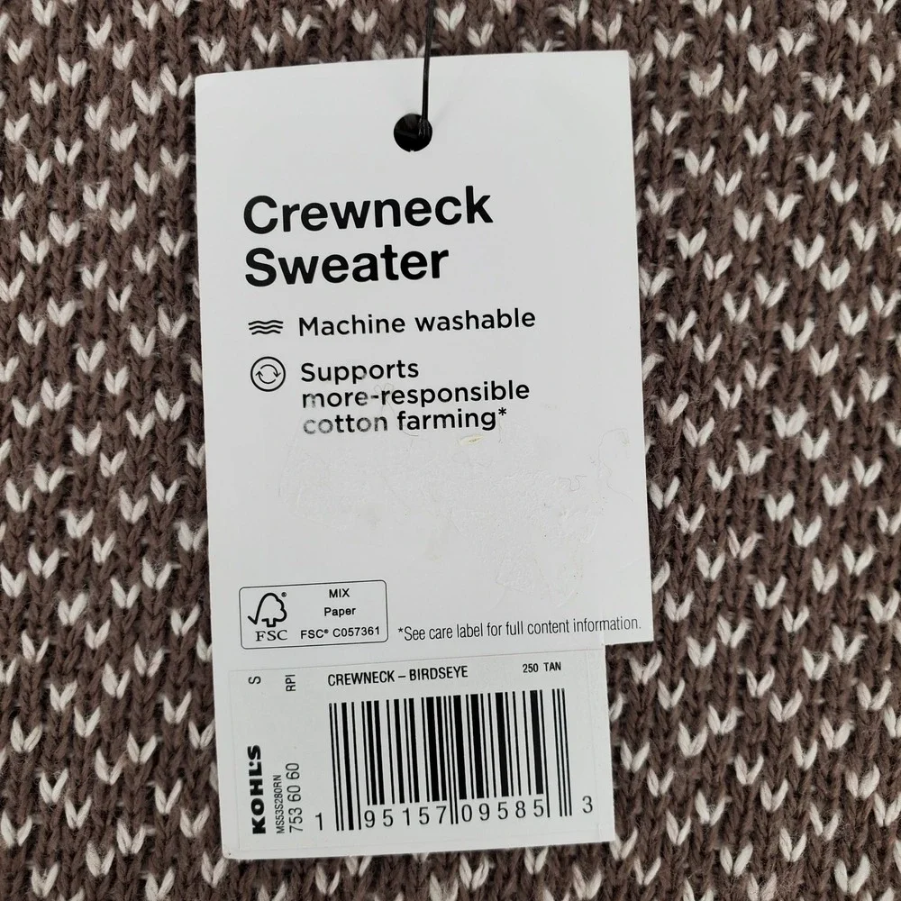 Sonoma Goods For Life Birdseye Crewneck Sweater Mens Small Tan Brown Textured